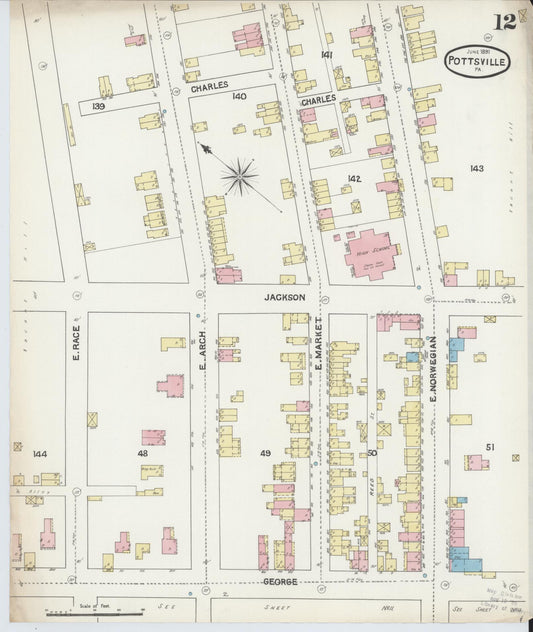 Sanborn Fire Insurance Map from Pottsville, Schuylkill County, Pennsylvania (1891), Sheet #0012 - Historic Sanborn Fire Insurance Map Print, vintage old map wall art, antique decor, genealogy gift, Pennsylvania Pennsylvania map