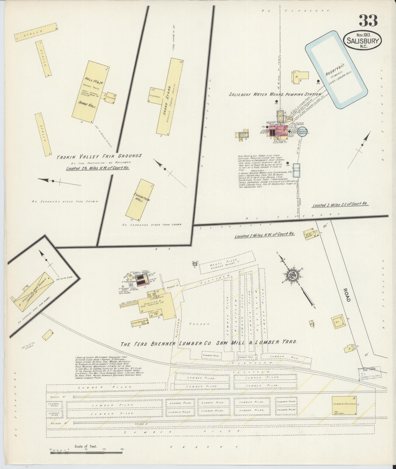 Sanborn Fire Insurance Map from Salisbury, Rowan County, North Carolina (1913), Sheet #0033 - Complete Map Set gallery image, historic Sanborn map, vintage wall art, North Carolina North Carolina