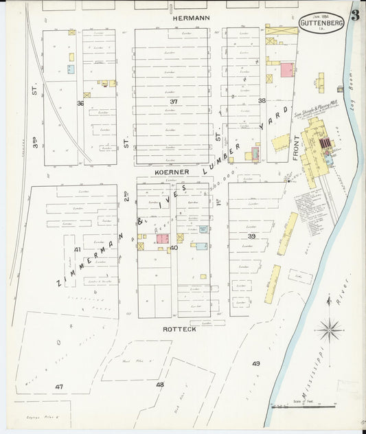 Sanborn Fire Insurance Map from Guttenberg, Clayton County, Iowa (1894), Sheet #0003 - Historic Sanborn Fire Insurance Map Print, vintage old map wall art