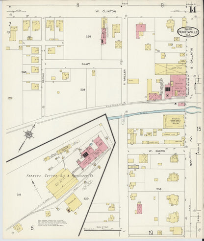 Sanborn Fire Insurance Map from Huntsville, Madison County, Alabama (1913), Sheet #0014 - Complete Map Set gallery image, historic Sanborn map, vintage wall art, Alabama Alabama