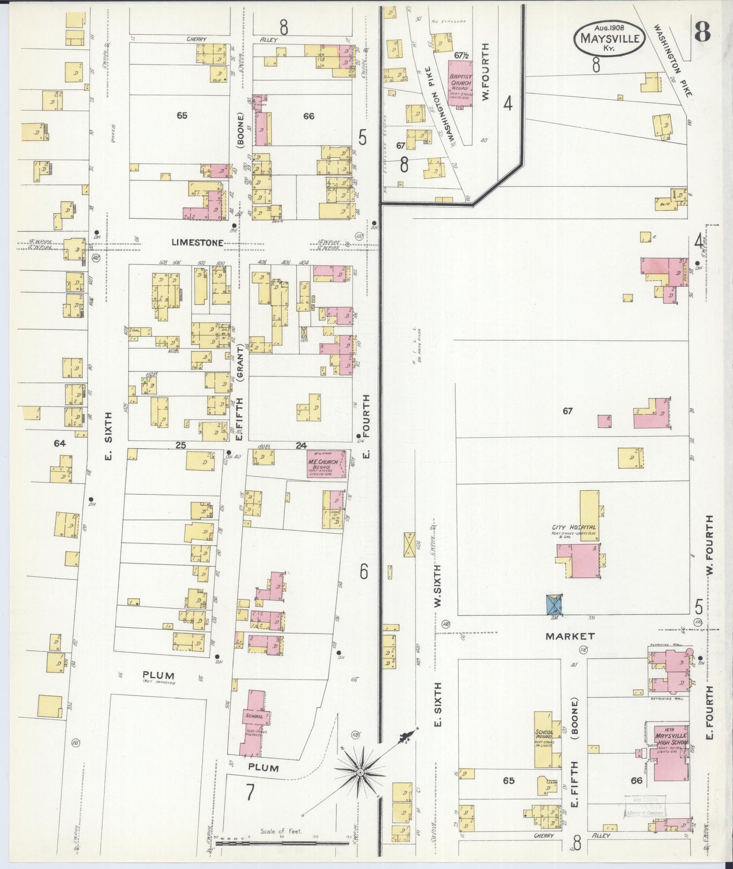 Sanborn Fire Insurance Map from Maysville, Mason County, Kentucky (1908), Sheet #0008 - Historic Sanborn Fire Insurance Map Print, vintage old map wall art, antique decor, genealogy gift, Kentucky Kentucky map