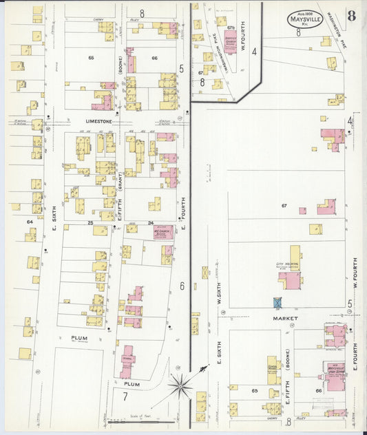 Sanborn Fire Insurance Map from Maysville, Mason County, Kentucky (1908), Sheet #0008 - Historic Sanborn Fire Insurance Map Print, vintage old map wall art, antique decor, genealogy gift, Kentucky Kentucky map