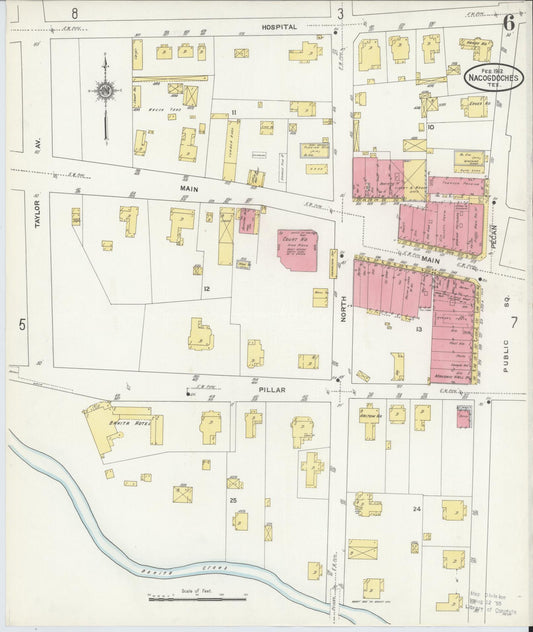 Sanborn Fire Insurance Map from Nacogdoches, Nacogdoches County, Texas (1912), Sheet #0006 - Historic Sanborn Fire Insurance Map Print, vintage old map wall art, antique decor, genealogy gift, Texas Texas map