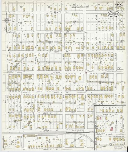 Sanborn Fire Insurance Map from Elwood, Madison County, Indiana (1916), Sheet #0022 - Historic Sanborn Fire Insurance Map Print, vintage old map wall art, antique decor, genealogy gift, Indiana Indiana map