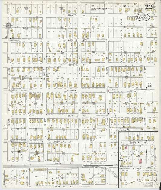 Sanborn Fire Insurance Map from Elwood, Madison County, Indiana (1916), Sheet #0022 - Historic Sanborn Fire Insurance Map Print, vintage old map wall art, antique decor, genealogy gift, Indiana Indiana map