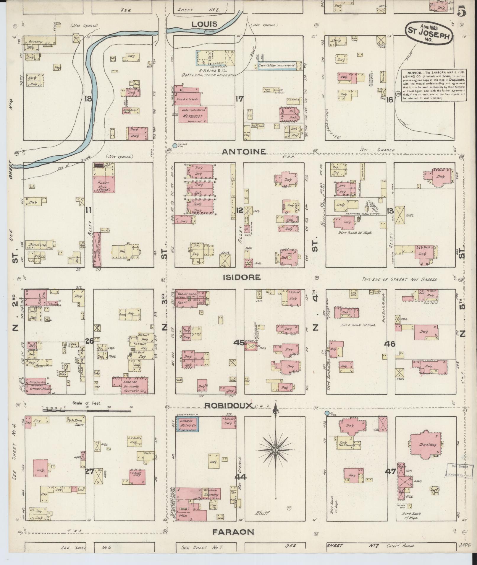 Sanborn Fire Insurance Map from Saint Joseph, Buchanan County, Missouri (1883), Sheet #0005 - Complete Map Set gallery image, historic Sanborn map, vintage wall art, Missouri Missouri