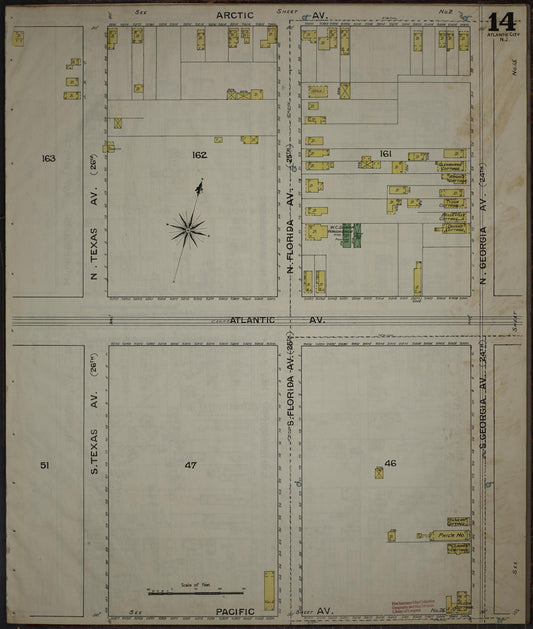Sanborn Fire Insurance Map from Atlantic City, Atlantic County, New Jersey (1886), Sheet #0014 - Historic Sanborn Fire Insurance Map Print, vintage old map wall art, antique decor, genealogy gift, New Jersey New Jersey map