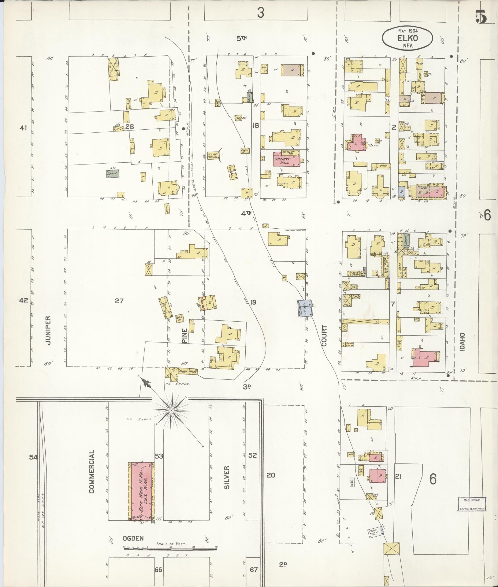 Sanborn Fire Insurance Map from Elko, Elko County, Nevada (1904), Sheet #0005 - Historic Sanborn Fire Insurance Map Print, vintage old map wall art, antique decor, genealogy gift, Nevada Nevada map