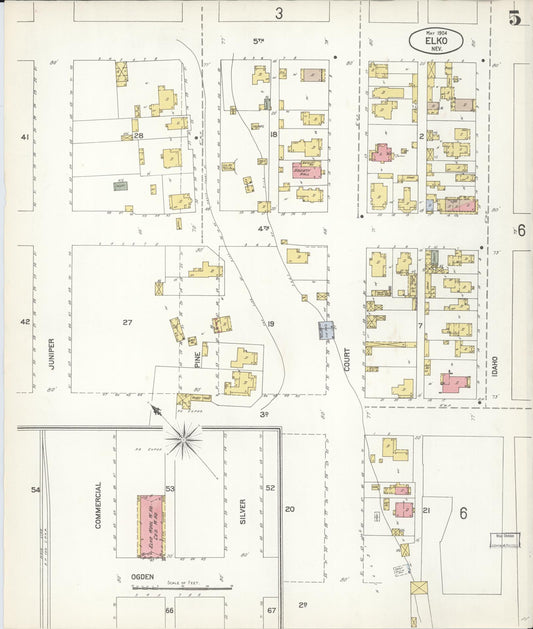 Sanborn Fire Insurance Map from Elko, Elko County, Nevada (1904), Sheet #0005 - Historic Sanborn Fire Insurance Map Print, vintage old map wall art, antique decor, genealogy gift, Nevada Nevada map
