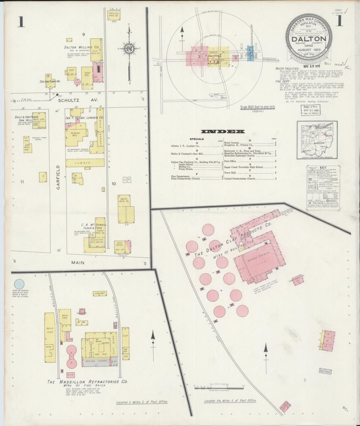 Sanborn Fire Insurance Map from Dalton, Wayne County, Ohio (1929), Sheet #0001 - Historic Sanborn Fire Insurance Map Print, vintage old map wall art, antique decor, genealogy gift, Ohio Ohio map