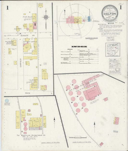 Sanborn Fire Insurance Map from Dalton, Wayne County, Ohio (1929), Sheet #0001 - Historic Sanborn Fire Insurance Map Print, vintage old map wall art, antique decor, genealogy gift, Ohio Ohio map