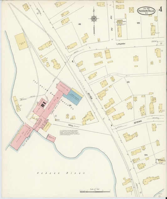 Sanborn Fire Insurance Map from Hudson Falls, Washington County, New York (1913), Sheet #0004 - Historic Sanborn Fire Insurance Map Print, vintage old map wall art, antique decor, genealogy gift, New York New York map