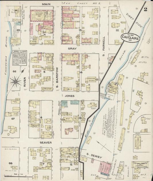 Sanborn Fire Insurance Map from Eau Claire, Eau Claire County, Wisconsin (1883), Sheet #0002 - Historic Sanborn Fire Insurance Map Print, vintage old map wall art, antique decor, genealogy gift, Wisconsin Wisconsin map