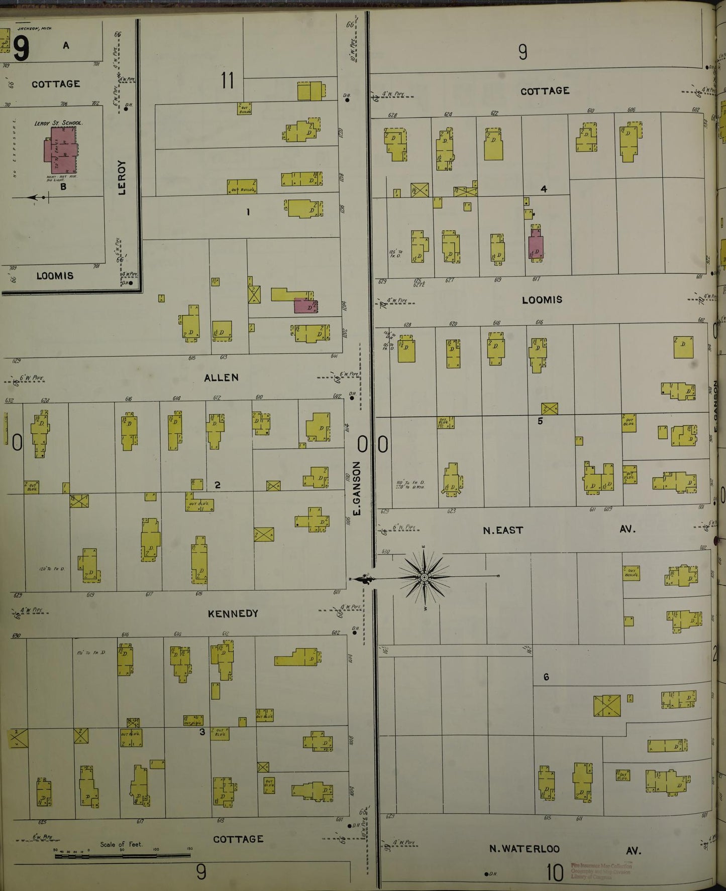 Sanborn Fire Insurance Map from Jackson, Jackson County, Michigan (1907), Sheet #0009 - Complete Map Set gallery image, historic Sanborn map, vintage wall art, Michigan Michigan