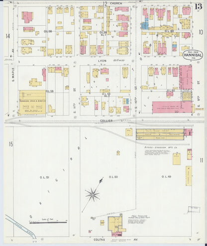 Sanborn Fire Insurance Map from Hannibal, Marion County, Missouri (1906), Sheet #0013 - Complete Map Set gallery image, historic Sanborn map, vintage wall art, Missouri Missouri