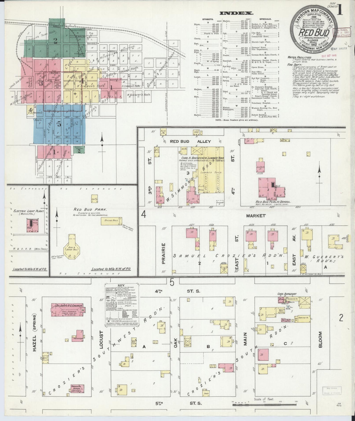 Sanborn Fire Insurance Map from Red Bud, Randolph County, Illinois (1910), Sheet #0001 - Complete Map Set gallery image, historic Sanborn map, vintage wall art, Illinois Illinois