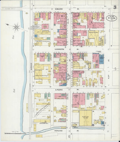 Sanborn Fire Insurance Map from Dixon, Lee County, Illinois (1902), Sheet #0003 - Complete Map Set gallery image, historic Sanborn map, vintage wall art, Illinois Illinois