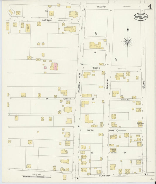 Sanborn Fire Insurance Map from Franklin, Williamson County, Tennessee (1908), Sheet #0004 - Historic Sanborn Fire Insurance Map Print, vintage old map wall art, antique decor, genealogy gift, Tennessee Tennessee map