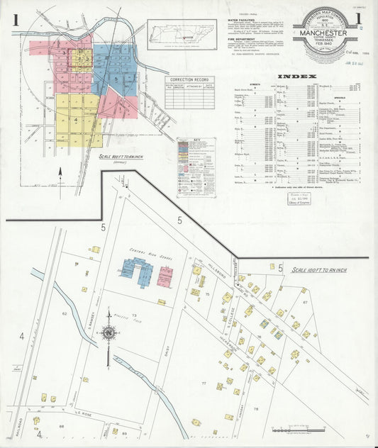 Sanborn Fire Insurance Map from Manchester, Coffee County, Tennessee (1940), Sheet #0001 - Complete Map Set gallery image, historic Sanborn map, vintage wall art, Tennessee Tennessee