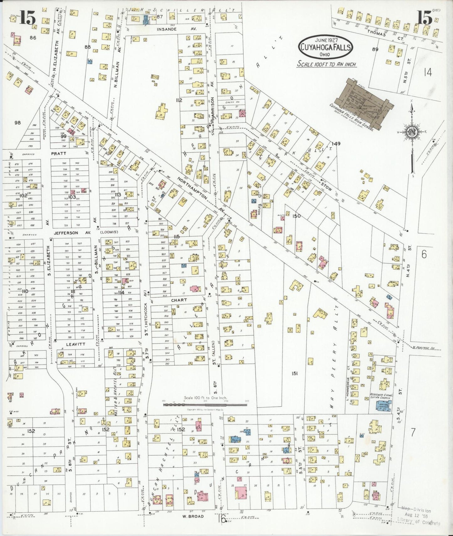 Sanborn Fire Insurance Map from Cuyahoga Falls, Summit County, Ohio (1927), Sheet #0015 - Historic Sanborn Fire Insurance Map Print, vintage old map wall art, antique decor, genealogy gift, Ohio Ohio map