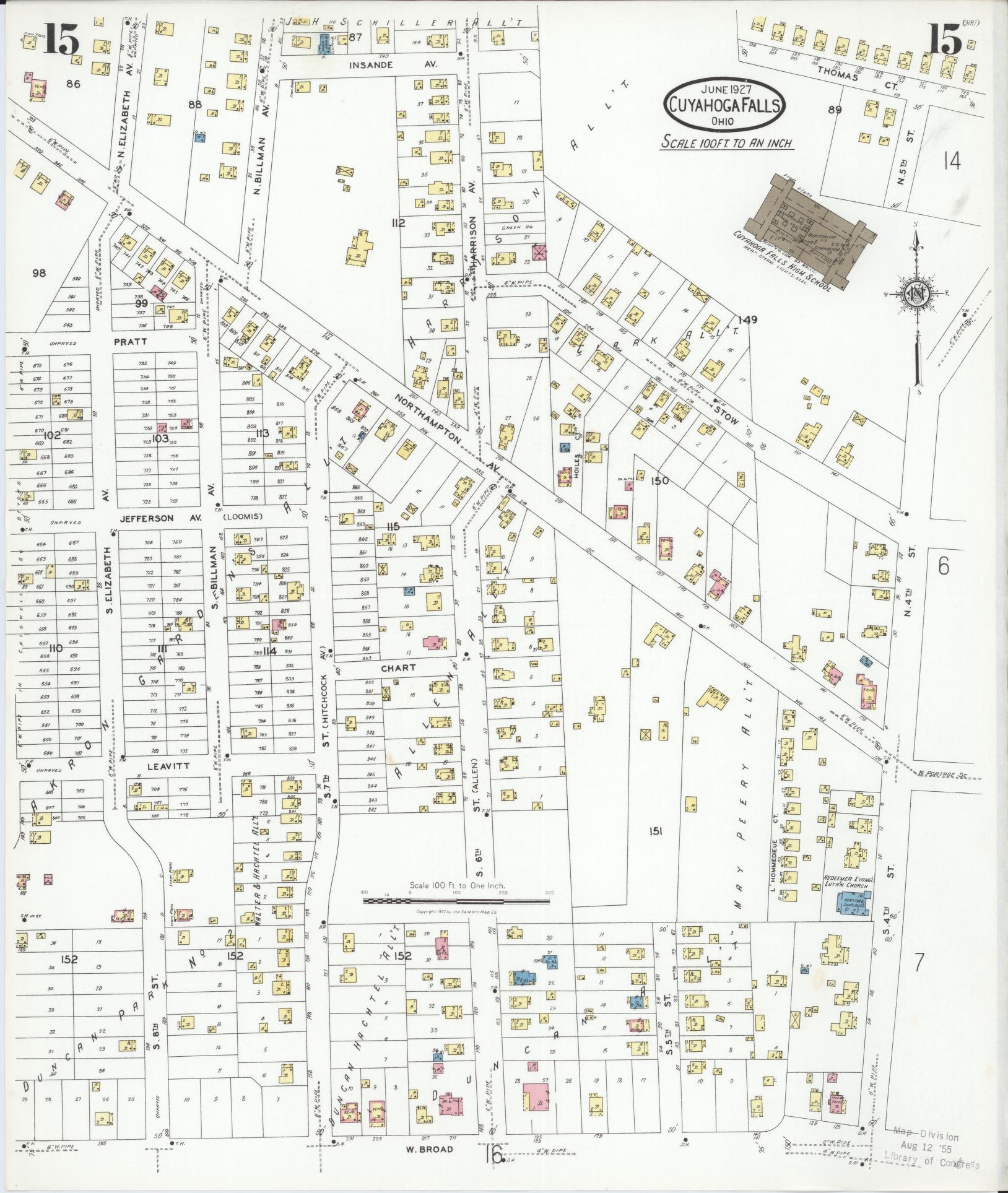 Sanborn Fire Insurance Map from Cuyahoga Falls, Summit County, Ohio (1927), Sheet #0015 - Historic Sanborn Fire Insurance Map Print, vintage old map wall art, antique decor, genealogy gift, Ohio Ohio map