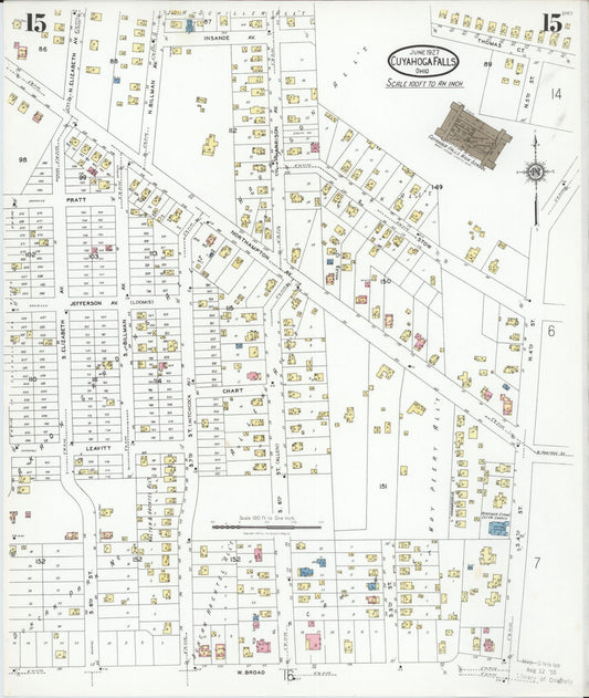 Sanborn Fire Insurance Map from Cuyahoga Falls, Summit County, Ohio (1927), Sheet #0015 - Historic Sanborn Fire Insurance Map Print, vintage old map wall art, antique decor, genealogy gift, Ohio Ohio map