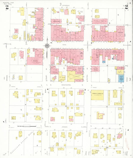 Sanborn Fire Insurance Map from Bedford, Taylor County, Iowa (1933), Sheet #0002 - Historic Sanborn Fire Insurance Map Print, vintage old map wall art