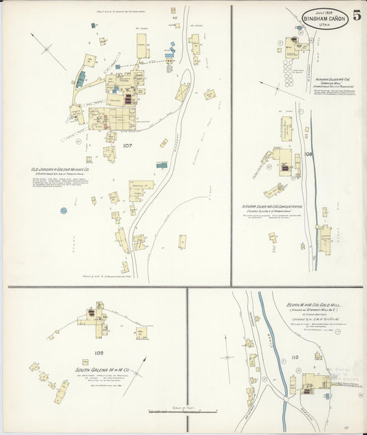Sanborn Fire Insurance Map from Bingham Canyon, Salt Lake County, Utah (1898), Sheet #0005 - Historic Sanborn Fire Insurance Map Print, vintage old map wall art, antique decor, genealogy gift, Utah Utah map