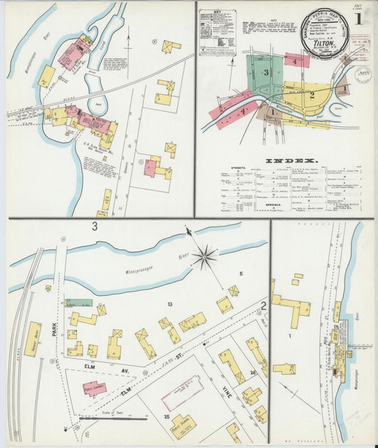Sanborn Fire Insurance Map from Tilton, Belknap County, New Hampshire (1899), Sheet #0001 - Historic Sanborn Fire Insurance Map Print, vintage old map wall art, antique decor, genealogy gift, New Hampshire New Hampshire map