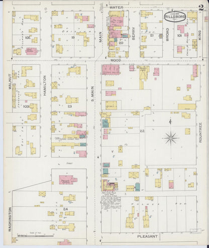 Sanborn Fire Insurance Map from Hillsboro, Montgomery County, Illinois (1893), Sheet #0002 - Complete Map Set gallery image, historic Sanborn map, vintage wall art, Illinois Illinois