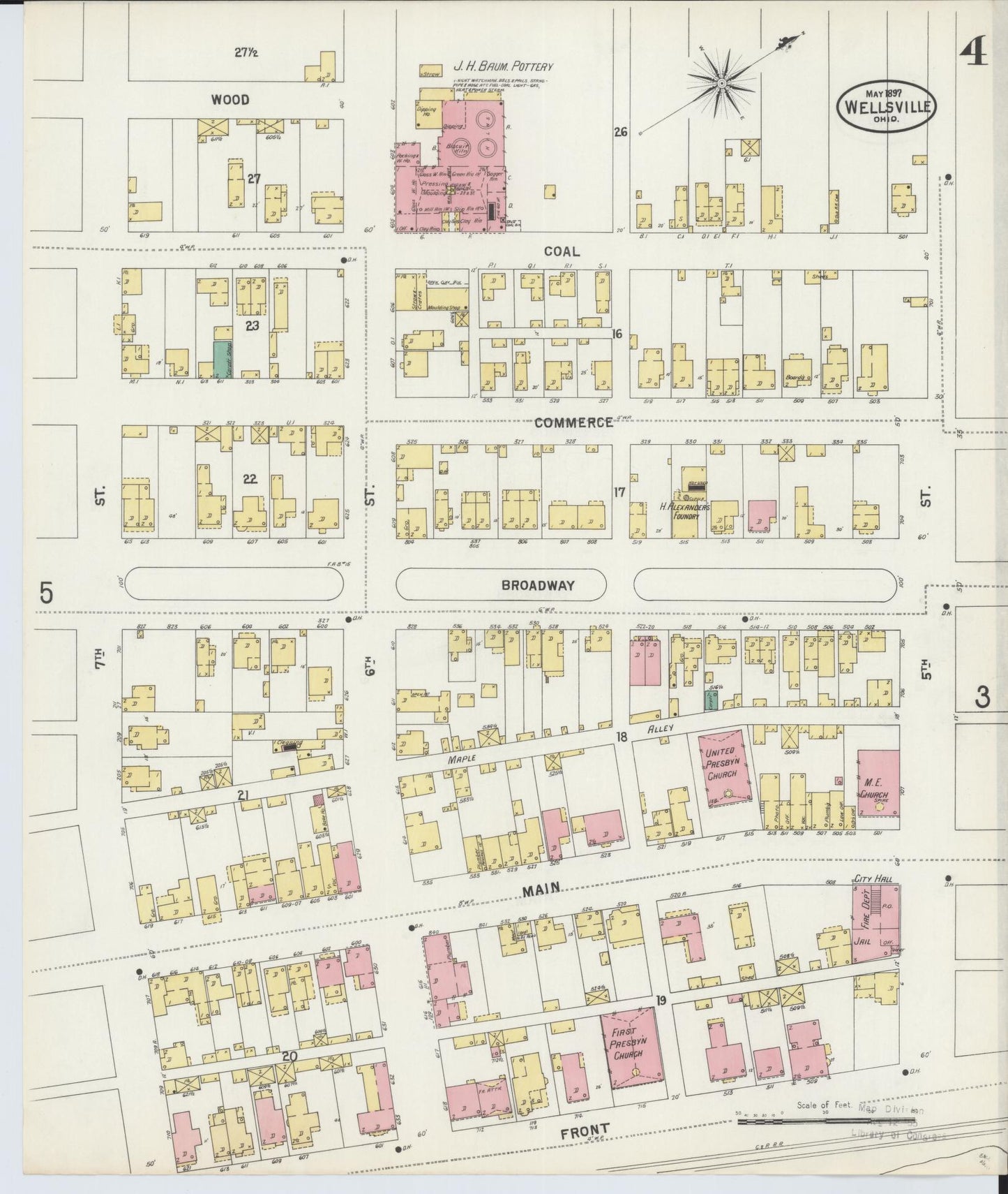 Sanborn Fire Insurance Map from Wellsville, Columbiana County, Ohio (1897), Sheet #0004 - Historic Sanborn Fire Insurance Map Print, vintage old map wall art, antique decor, genealogy gift, Ohio Ohio map