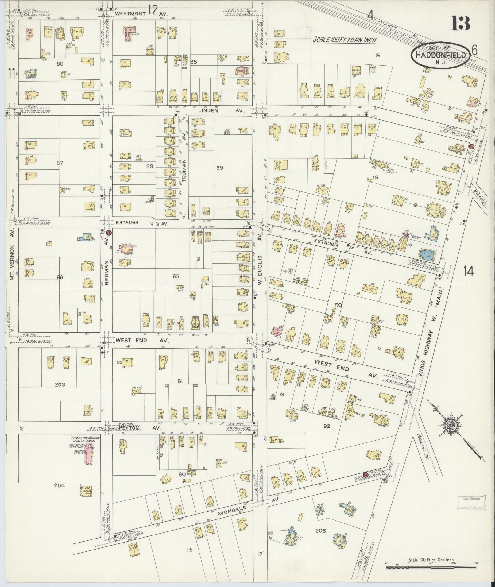 Sanborn Fire Insurance Map from Haddonfield, Camden County, New Jersey (1914), Sheet #0013 - Complete Map Set gallery image, historic Sanborn map, vintage wall art, New Jersey New Jersey
