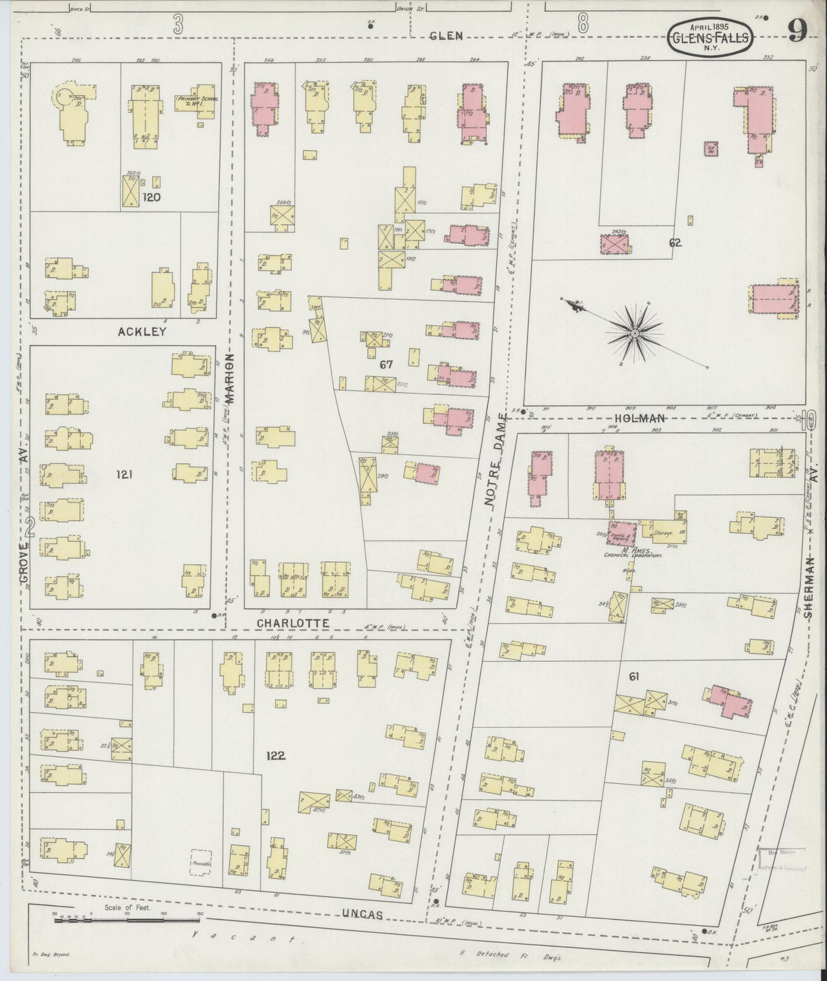 Sanborn Fire Insurance Map from Glens Falls, Warren County, New York (1895), Sheet #0009 - Complete Map Set gallery image, historic Sanborn map, vintage wall art, New York New York