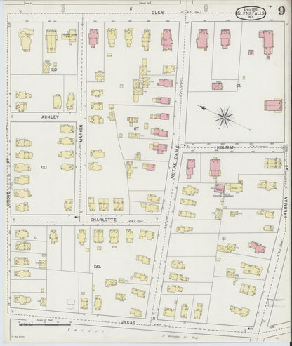 Sanborn Fire Insurance Map from Glens Falls, Warren County, New York (1895), Sheet #0009 - Complete Map Set gallery image, historic Sanborn map, vintage wall art, New York New York