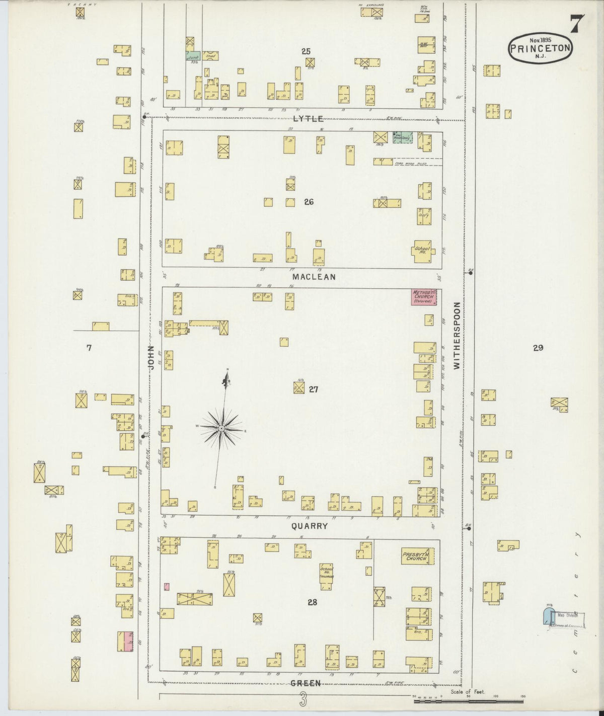 Sanborn Fire Insurance Map from Princeton, Mercer County, New Jersey (1895), Sheet #0007 - Complete Map Set gallery image, historic Sanborn map, vintage wall art, New Jersey New Jersey