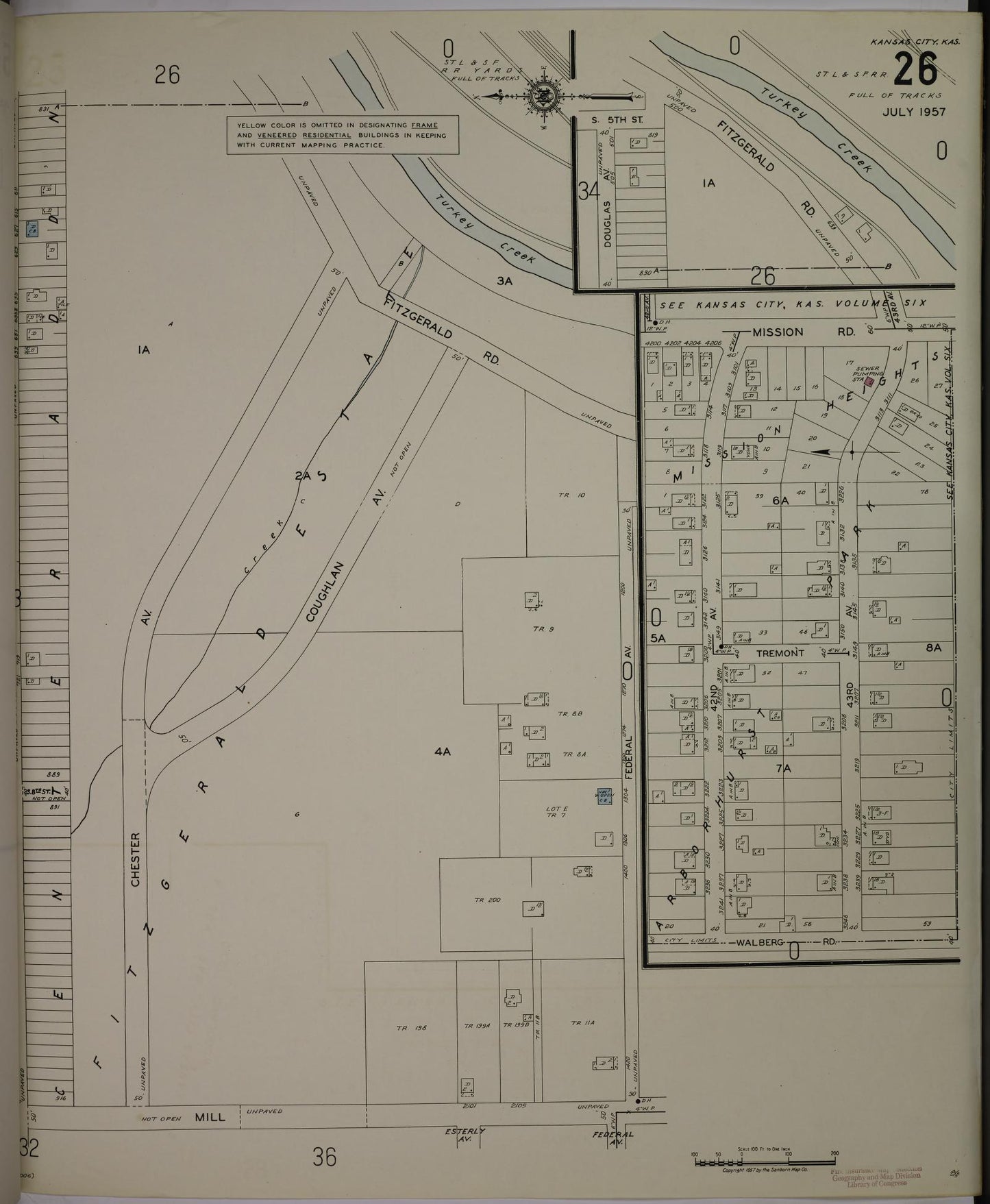 Sanborn Fire Insurance Map from Kansas City, Wyandotte County, Kansas (1957), Sheet #0026 - Historic Sanborn Fire Insurance Map Print, vintage old map wall art, antique decor, genealogy gift, Kansas Kansas map
