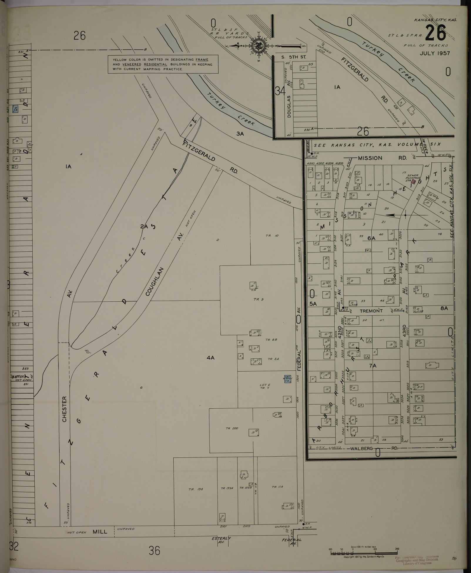 Sanborn Fire Insurance Map from Kansas City, Wyandotte County, Kansas (1957), Sheet #0026 - Historic Sanborn Fire Insurance Map Print, vintage old map wall art, antique decor, genealogy gift, Kansas Kansas map