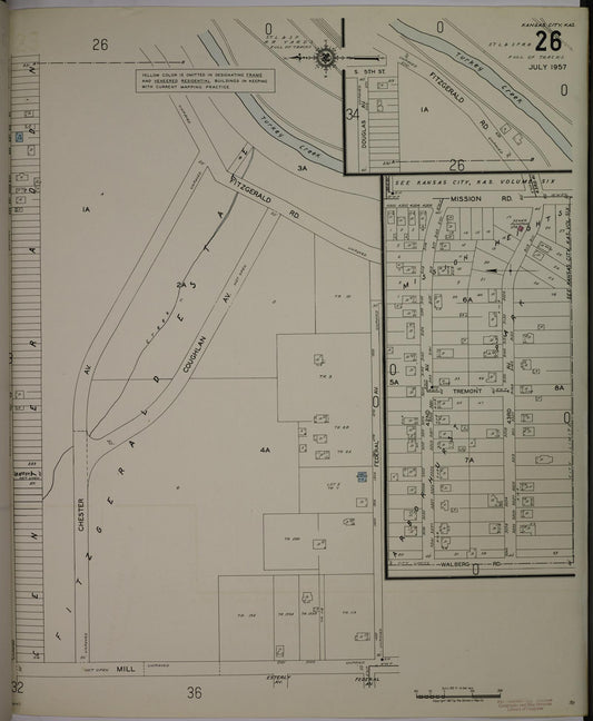 Sanborn Fire Insurance Map from Kansas City, Wyandotte County, Kansas (1957), Sheet #0026 - Historic Sanborn Fire Insurance Map Print, vintage old map wall art, antique decor, genealogy gift, Kansas Kansas map
