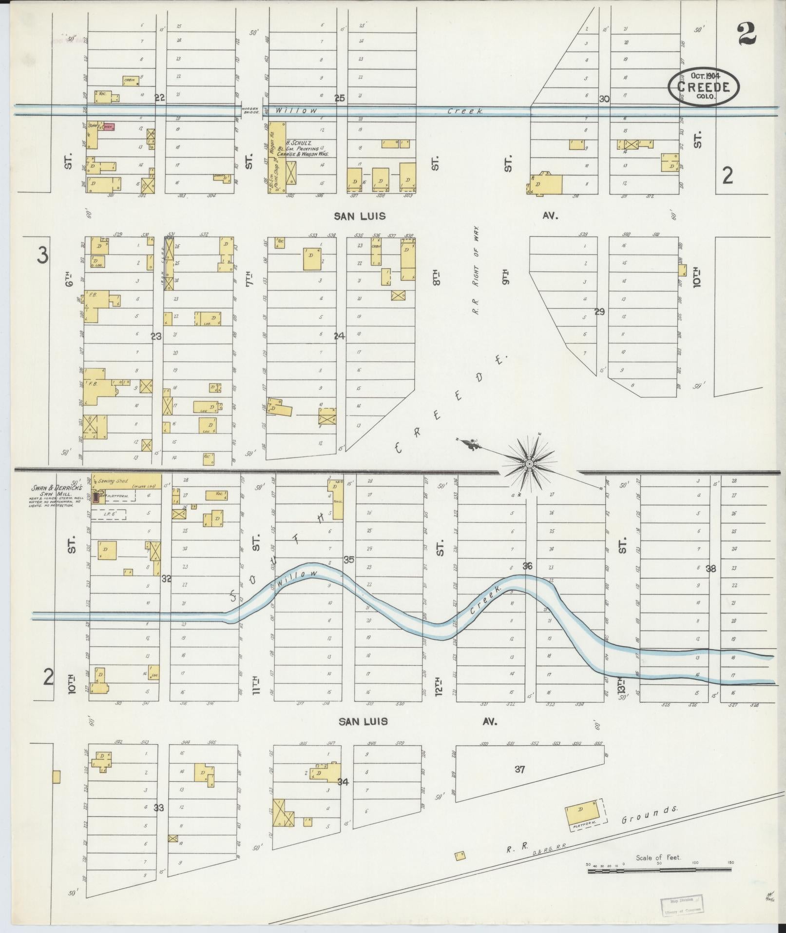 Sanborn Fire Insurance Map from Creede, Mineral County, Colorado (1904), Sheet #0002 - Historic Sanborn Fire Insurance Map Print, vintage old map wall art, antique decor, genealogy gift, Colorado Colorado map