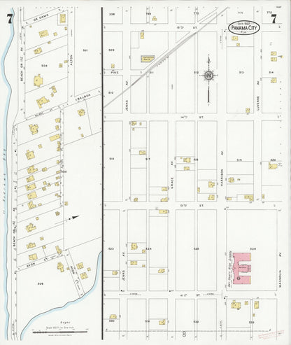 Sanborn Fire Insurance Map from Panama City, Bay County, Florida (1927), Sheet #0007 - Historic Sanborn Fire Insurance Map Print, vintage old map wall art, antique decor, genealogy gift, Florida Florida map