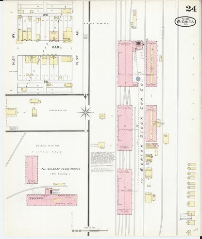 Sanborn Fire Insurance Map from Wichita, Sedgwick County, Kansas (1892), Sheet #0024 - Complete Map Set gallery image, historic Sanborn map, vintage wall art, Kansas Kansas