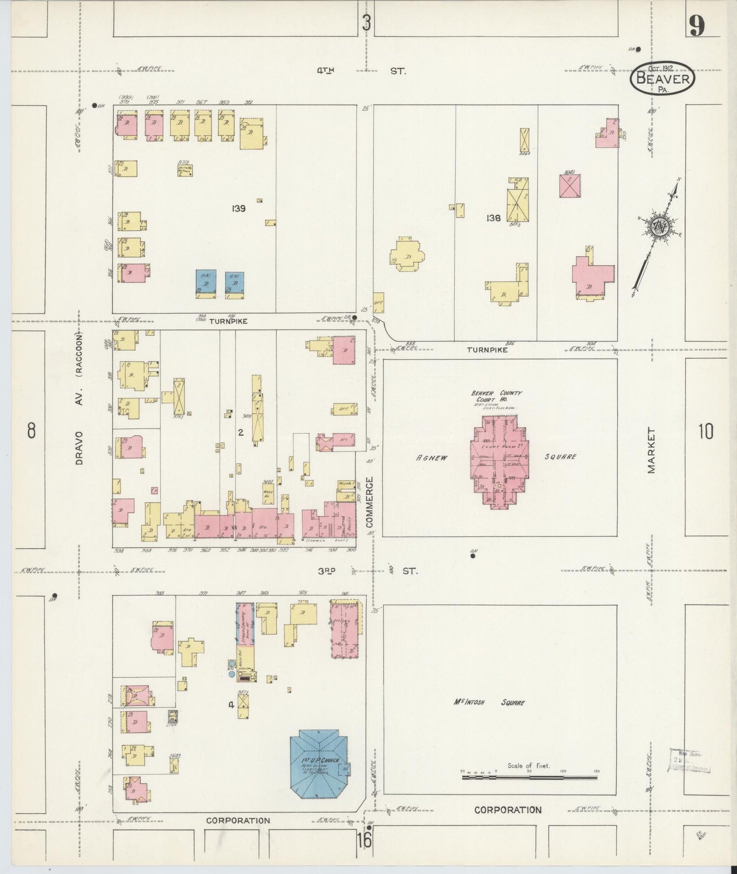 Sanborn Fire Insurance Map from Beaver, Beaver County, Pennsylvania (1912), Sheet #0009 - Historic Sanborn Fire Insurance Map Print, vintage old map wall art, antique decor, genealogy gift, Pennsylvania Pennsylvania map