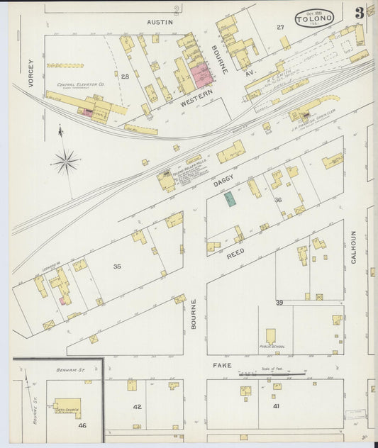 Sanborn Fire Insurance Map from Tolono, Champaign County, Illinois (1893), Sheet #0003 - Historic Sanborn Fire Insurance Map Print, vintage old map wall art, antique decor, genealogy gift, Illinois Illinois map