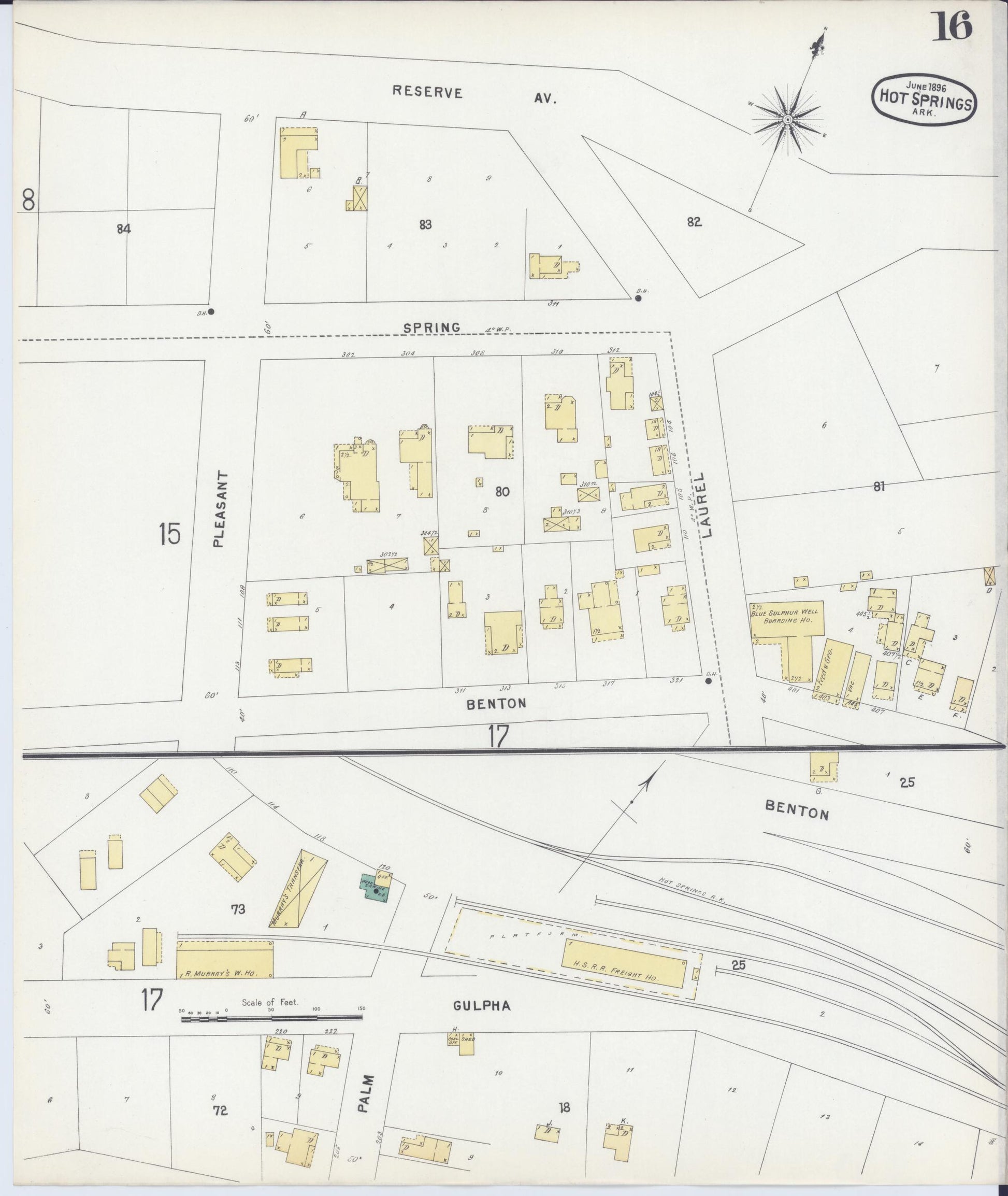 Sanborn Fire Insurance Map from Hot Springs, Garland County, Arkansas (1896), Sheet #0016 - Historic Sanborn Fire Insurance Map Print, vintage old map wall art, antique decor, genealogy gift, Arkansas Arkansas map