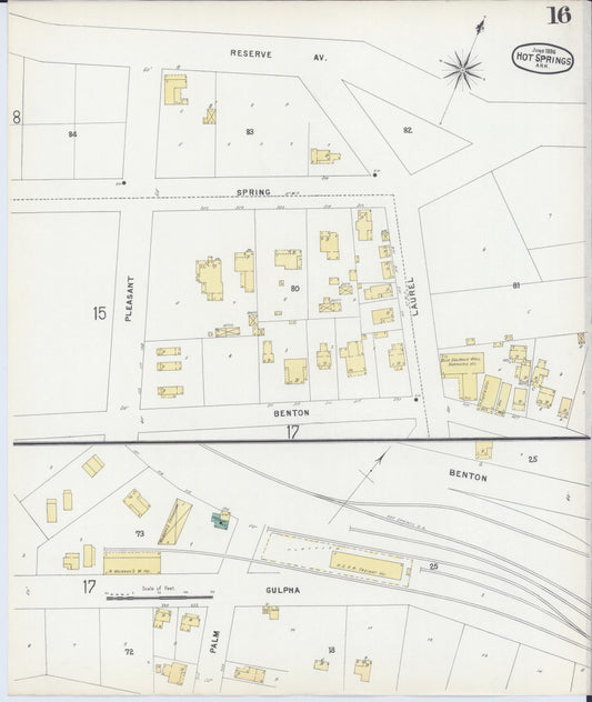 Sanborn Fire Insurance Map from Hot Springs, Garland County, Arkansas (1896), Sheet #0016 - Historic Sanborn Fire Insurance Map Print, vintage old map wall art, antique decor, genealogy gift, Arkansas Arkansas map