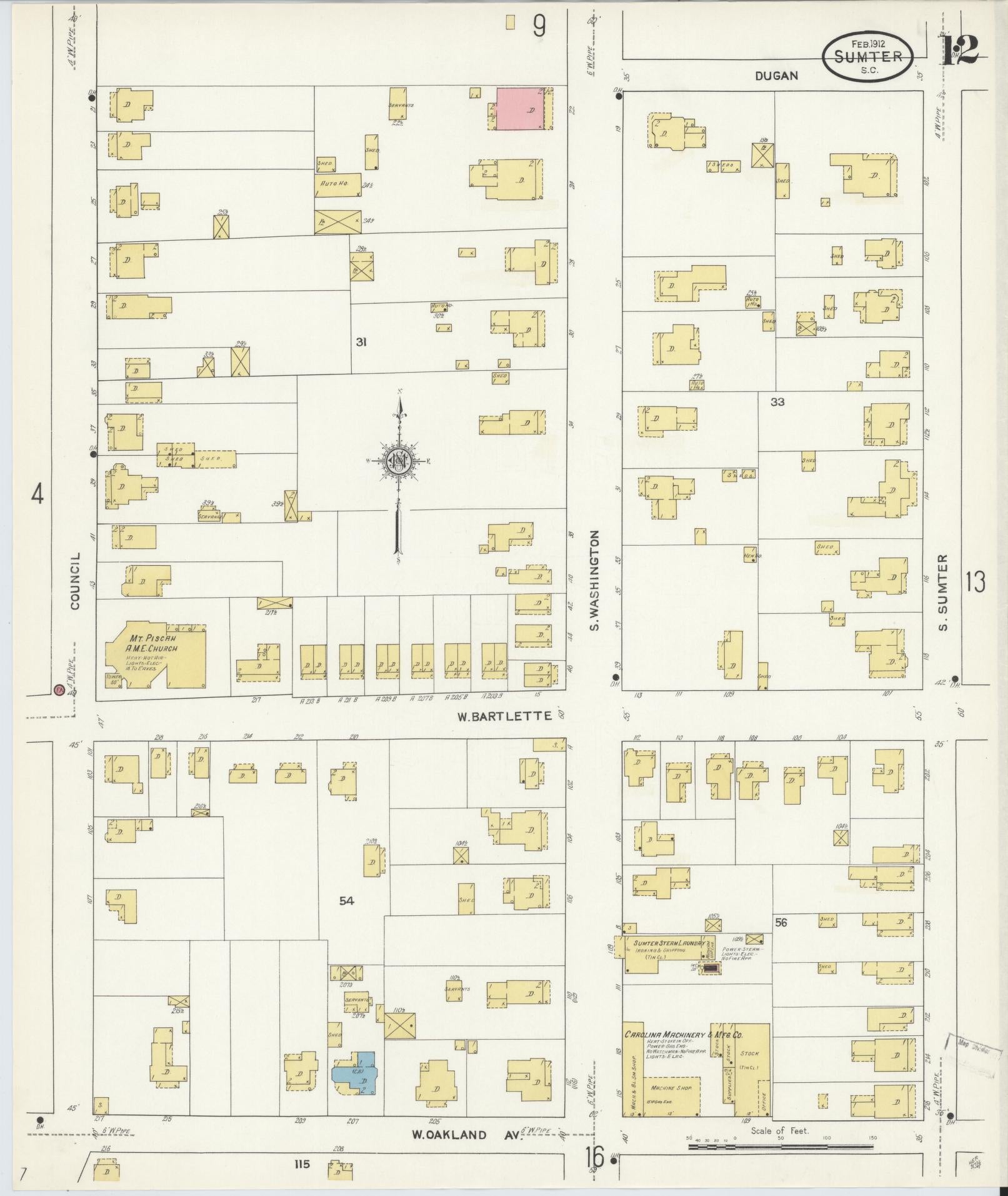 Sanborn Fire Insurance Map from Sumter, Sumter County, South Carolina (1912), Sheet #0012 - Historic Sanborn Fire Insurance Map Print, vintage old map wall art, antique decor, genealogy gift, South Carolina South Carolina map