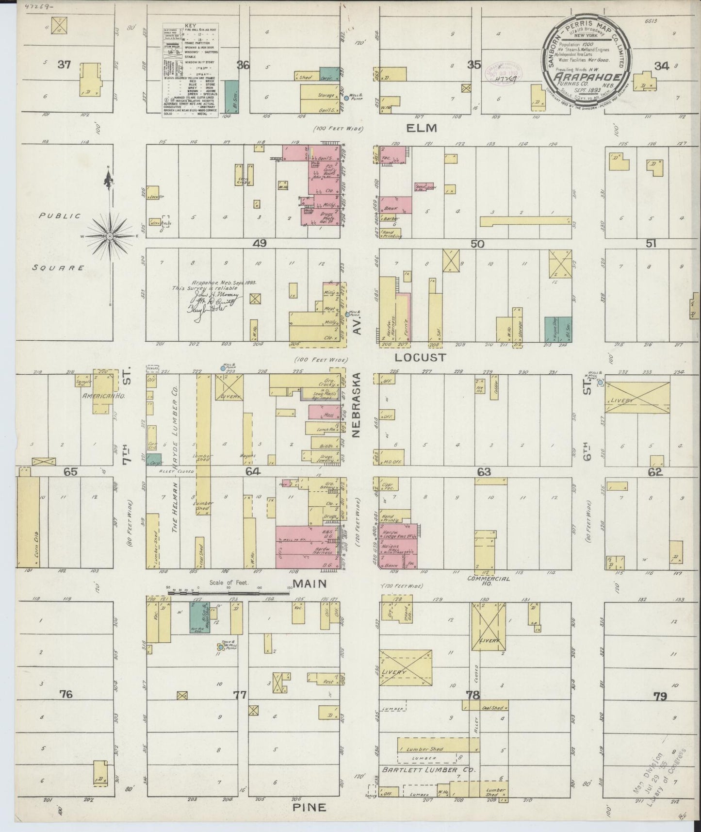 Sanborn Fire Insurance Map from Arapahoe, Furnas County, Nebraska (1893), Sheet #0001 - Historic Sanborn Fire Insurance Map Print, vintage old map wall art, antique decor, genealogy gift, Nebraska Nebraska map