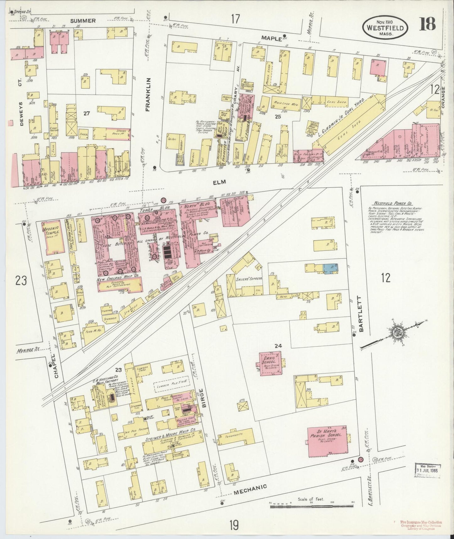 Sanborn Fire Insurance Map from Westfield, Hampden County, Massachusetts (1910), Sheet #0018 - Complete Map Set gallery image, historic Sanborn map, vintage wall art, Massachusetts Massachusetts