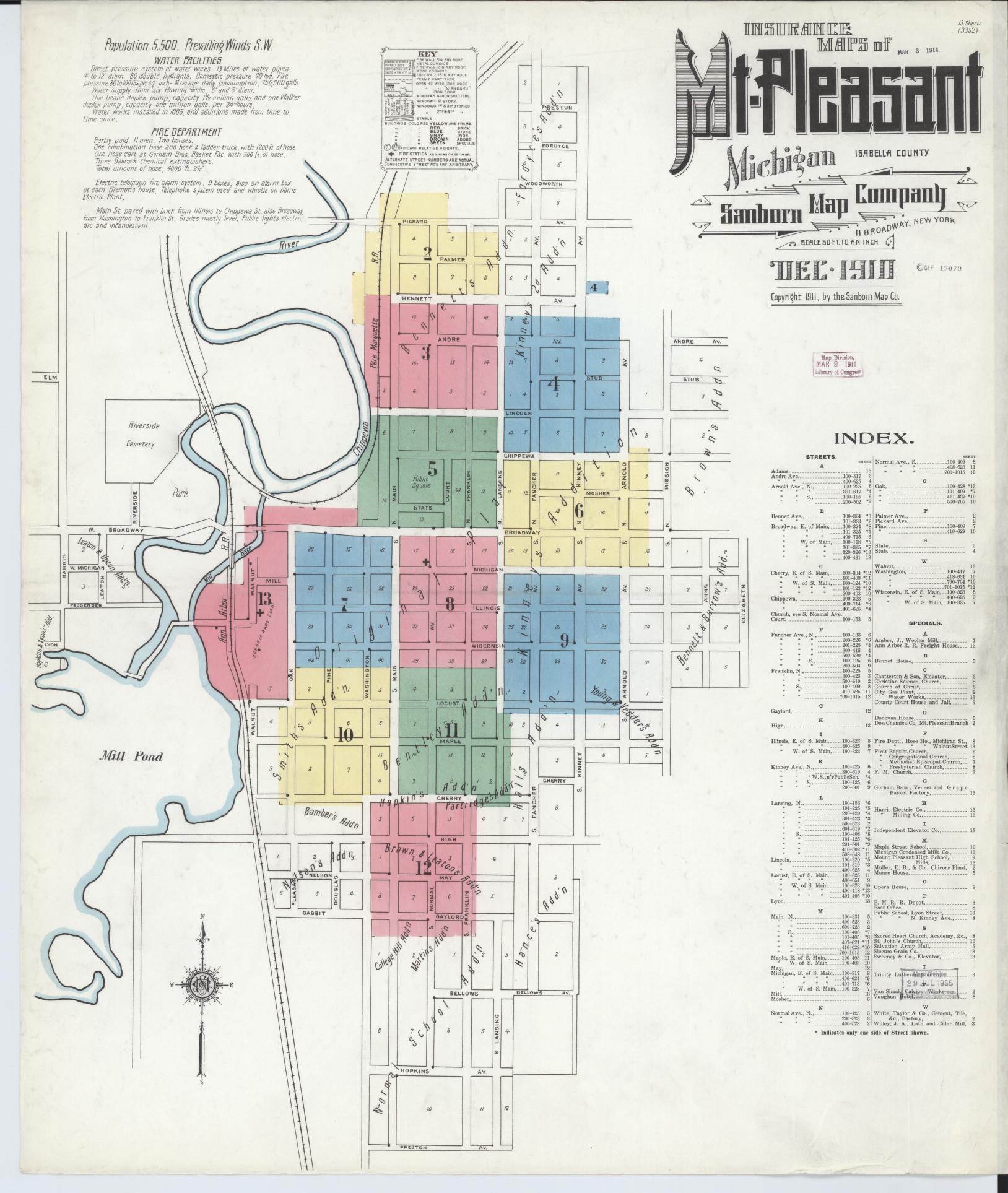 Sanborn Fire Insurance Map from Mount Pleasant, Isabella County, Michigan (1910), Sheet #0001 - Complete Map Set gallery image, historic Sanborn map, vintage wall art, Michigan Michigan