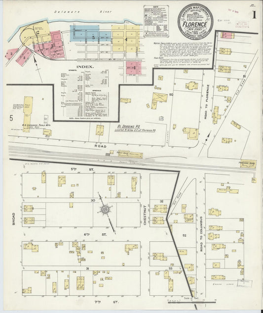 Sanborn Fire Insurance Map from Florence, Burlington County, New Jersey (1910), Sheet #0001 - Complete Map Set gallery image, historic Sanborn map, vintage wall art, New Jersey New Jersey